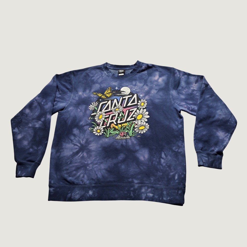 Santa Cruz Sweatshirt Mens Large Navy Tie Dye Excellent Floral Graphic Pullover